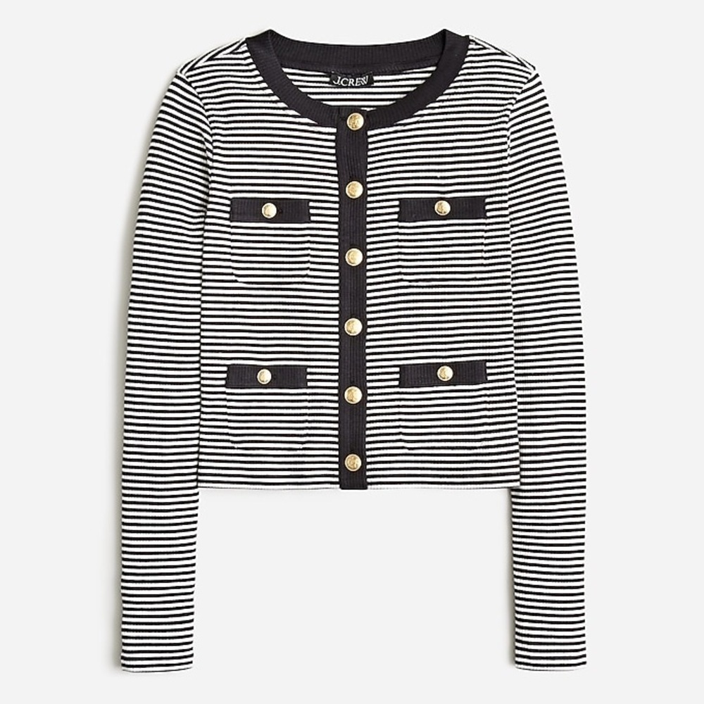 J. Crew Vintage rib lady jacket in stripe black white gold buttons size XS